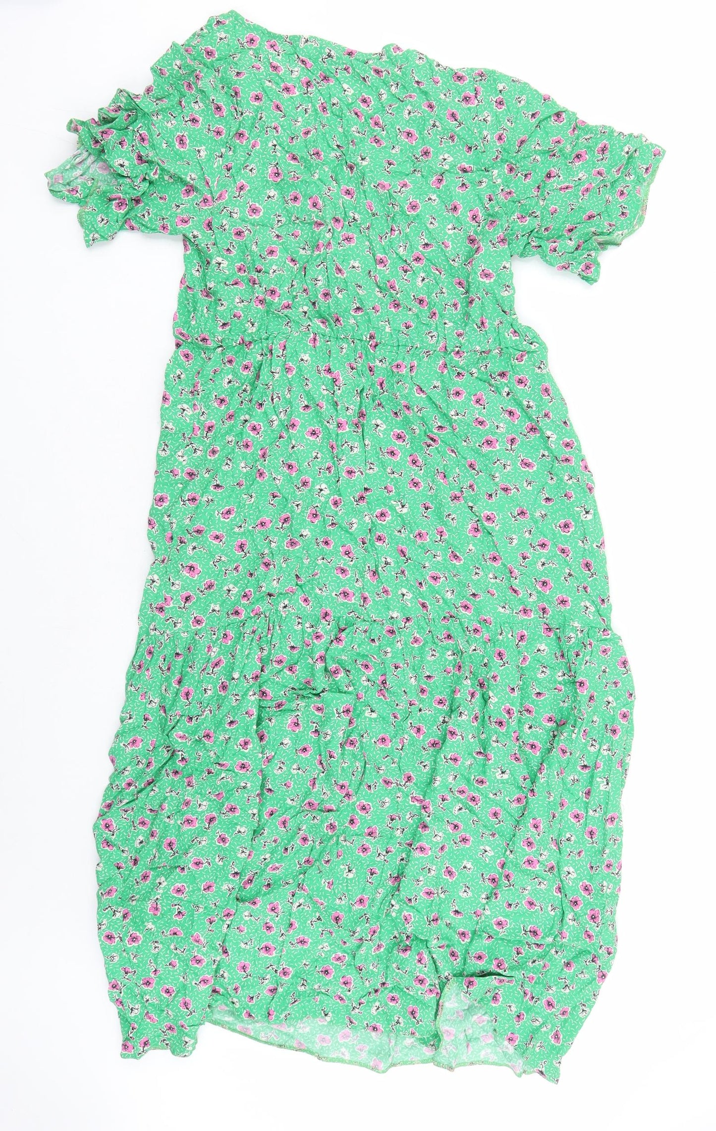 Nobody's Child Womens Green Floral Viscose A-Line Size 12 V-Neck Pullover