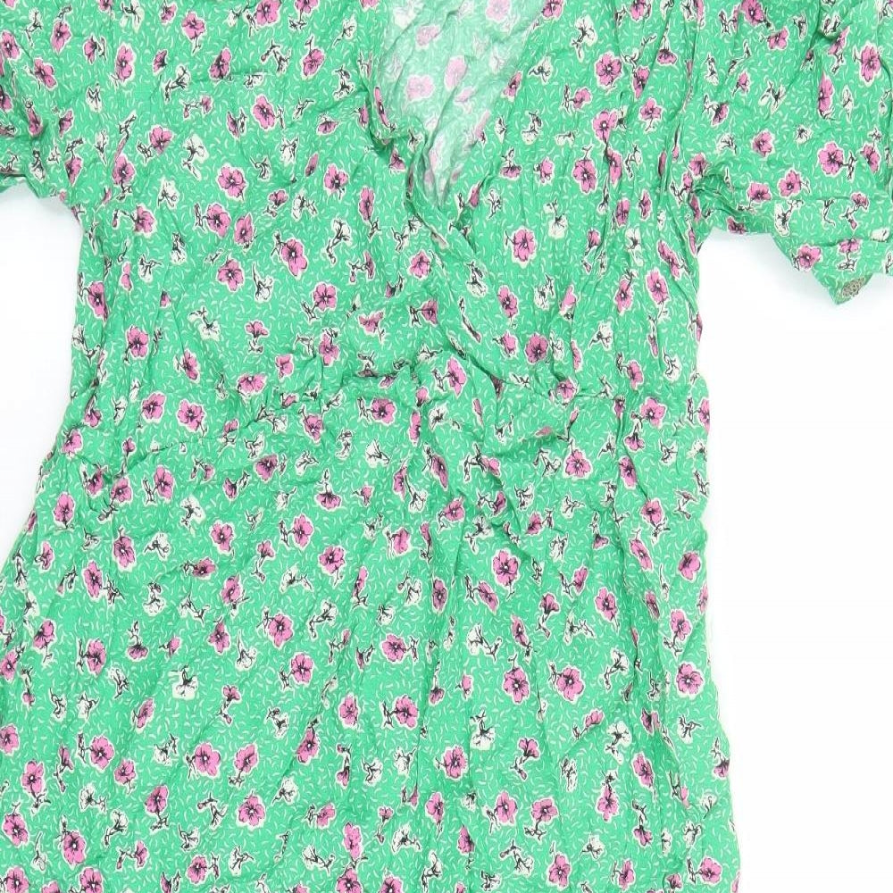 Nobody's Child Womens Green Floral Viscose A-Line Size 12 V-Neck Pullover
