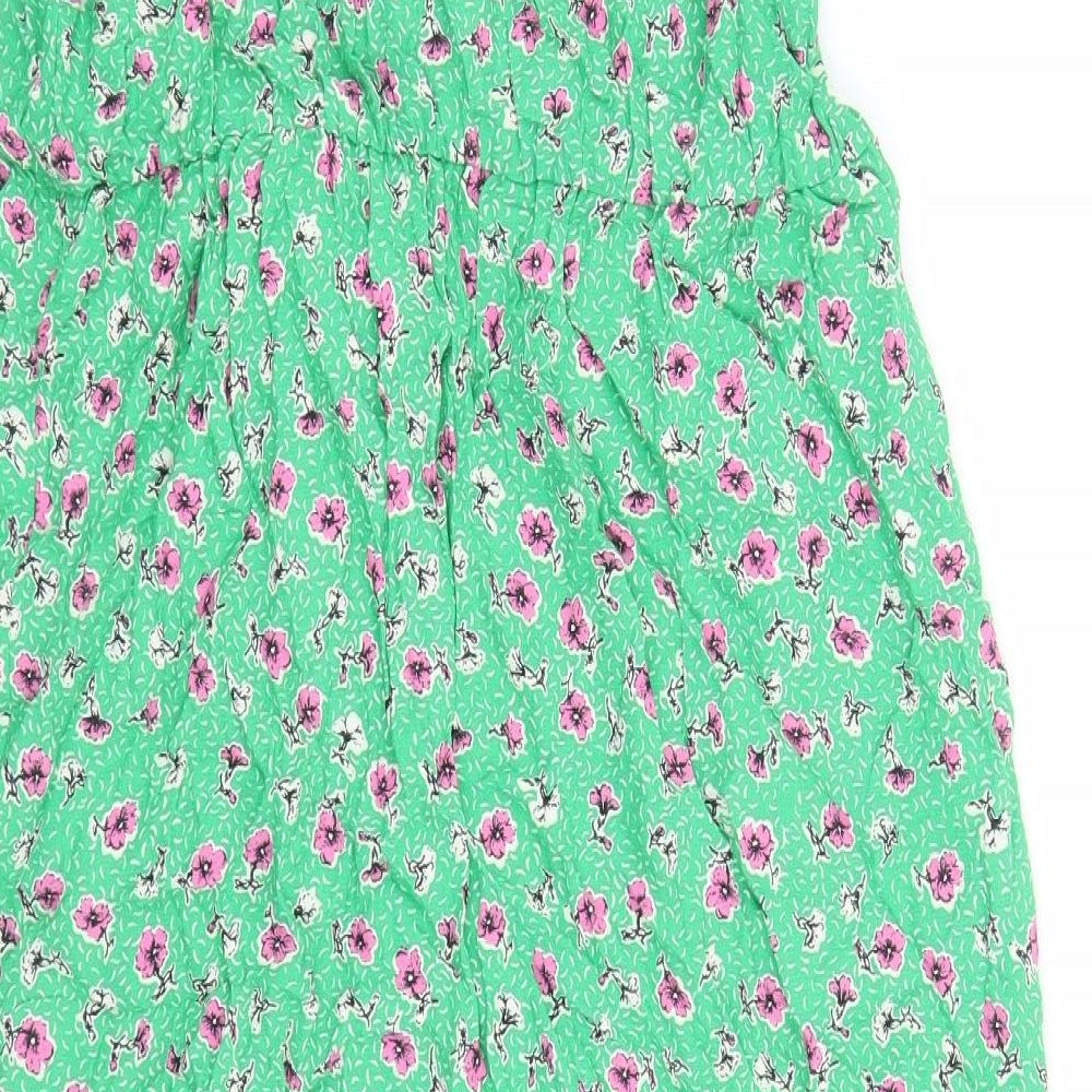 Nobody's Child Womens Green Floral Viscose A-Line Size 12 V-Neck Pullover
