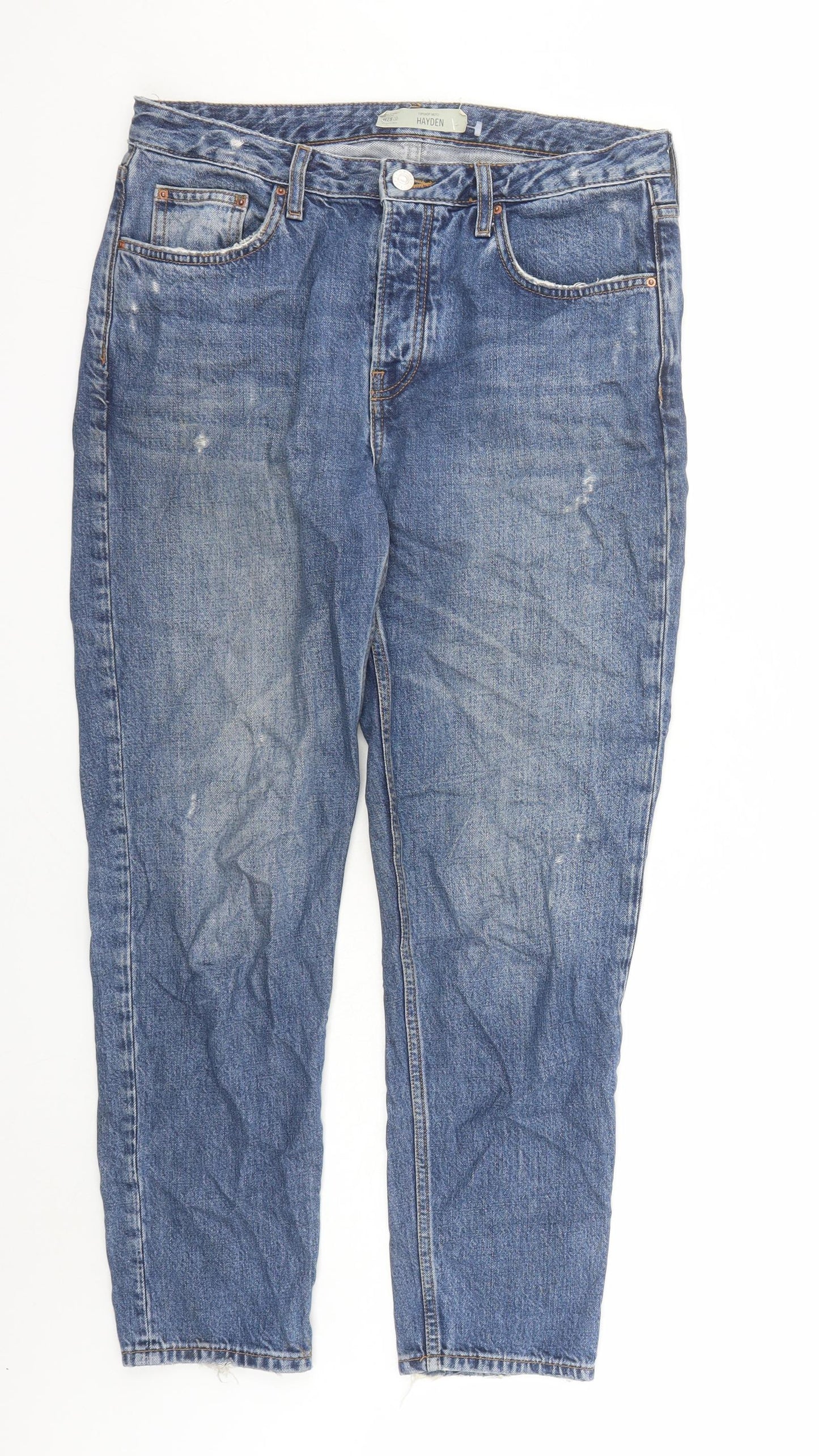 Topshop Womens Blue Cotton Straight Jeans Size 34 in L28 in Regular Button