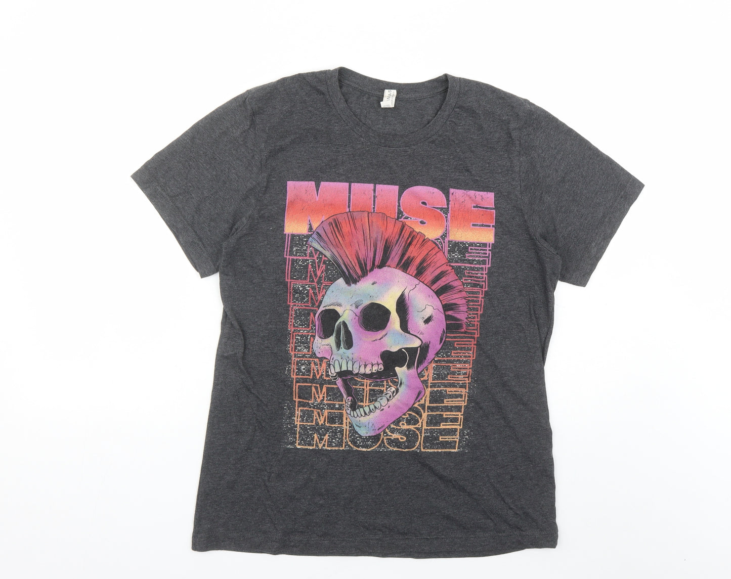 Muse Mens Grey Cotton T-Shirt Size M Crew Neck