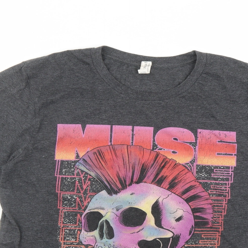 Muse Mens Grey Cotton T-Shirt Size M Crew Neck