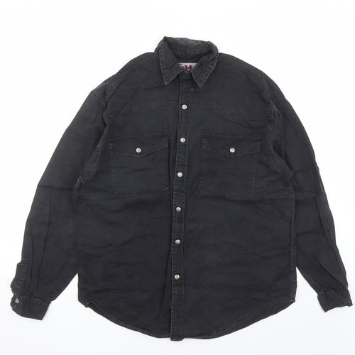 The Hardwear Collection Mens Black Cotton Button-Up Size M Collared Snap