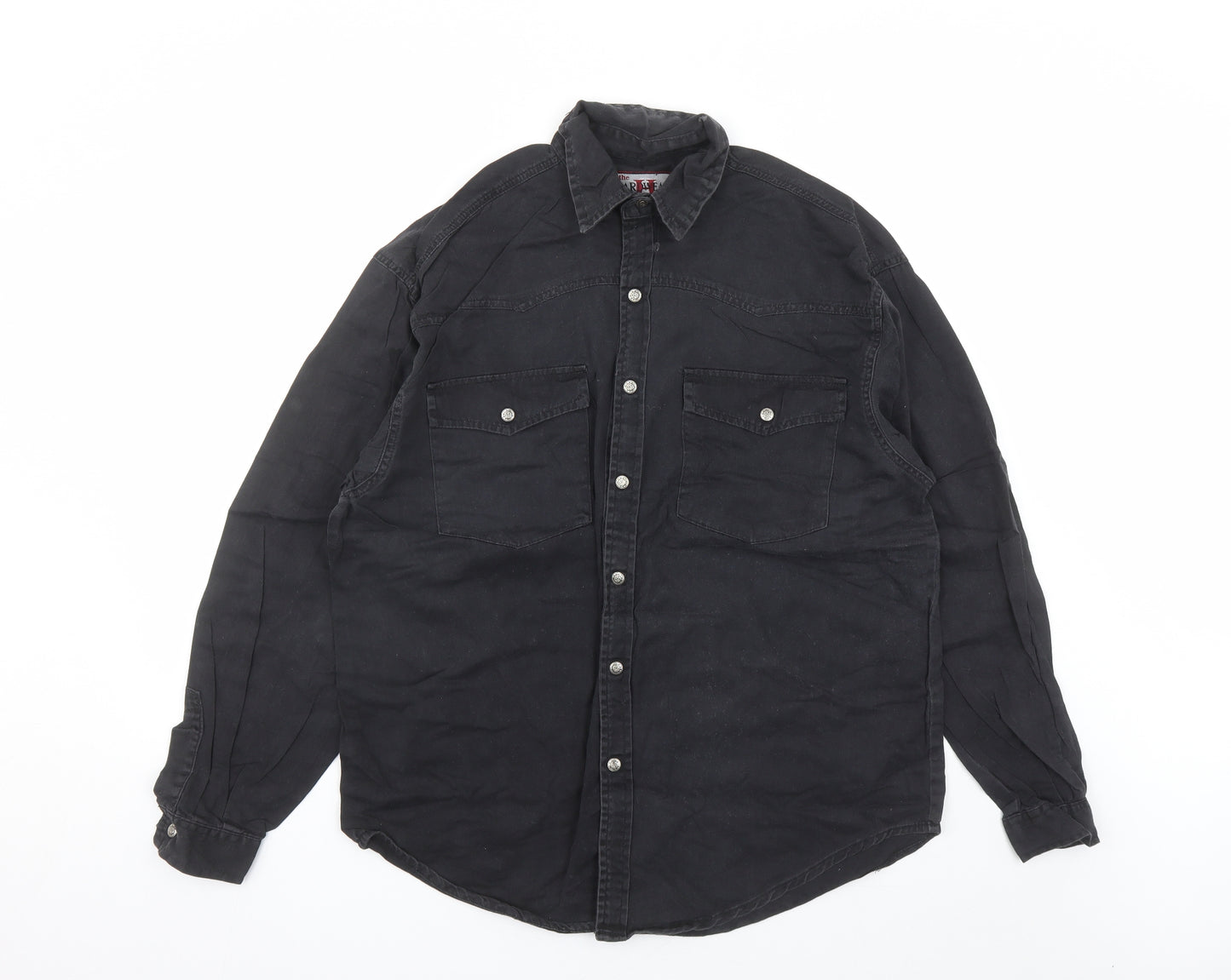 The Hardwear Collection Mens Black Cotton Button-Up Size M Collared Snap