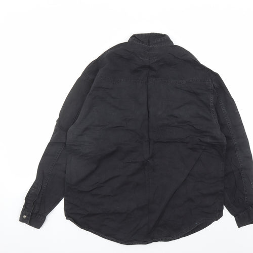 The Hardwear Collection Mens Black Cotton Button-Up Size M Collared Snap