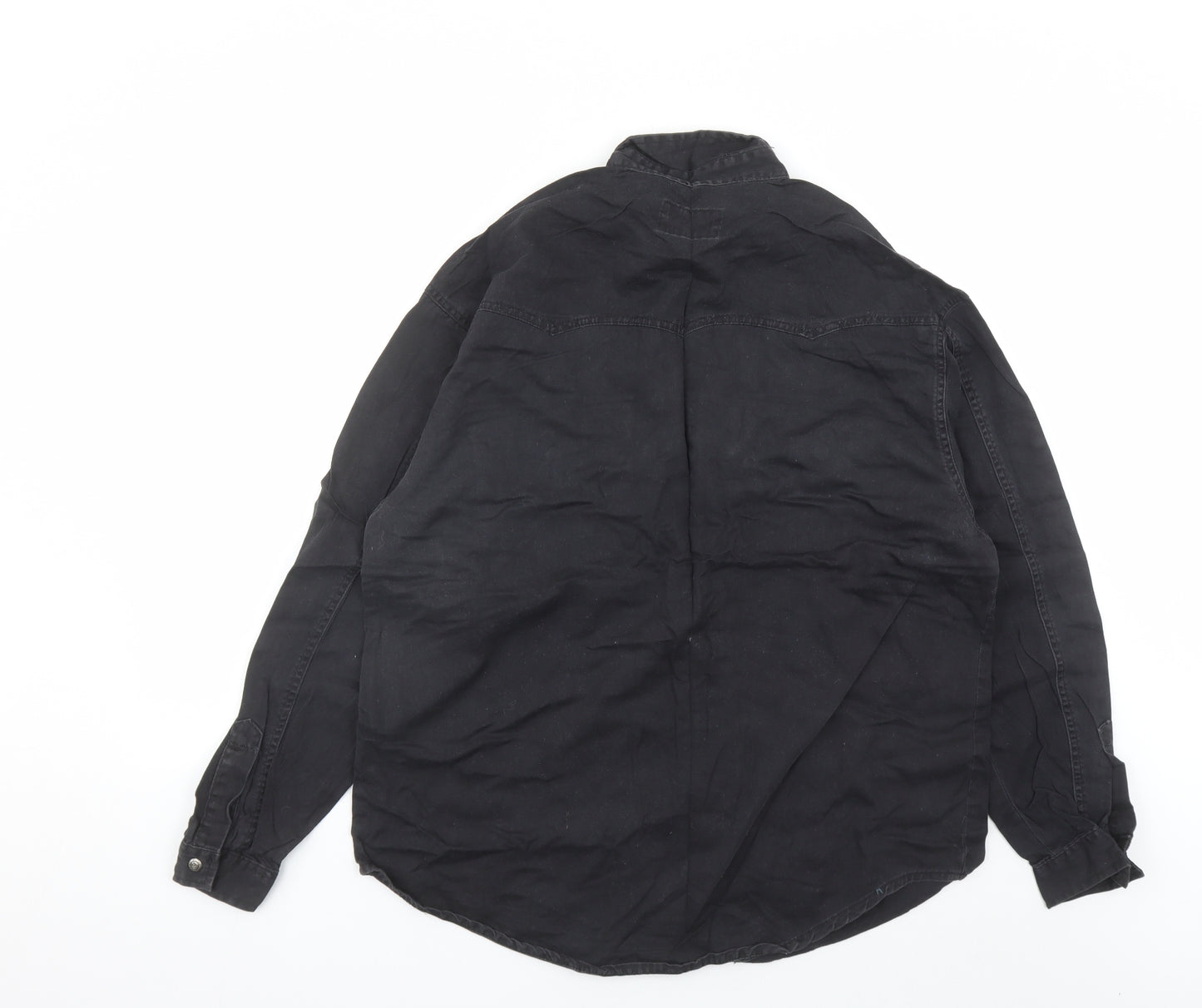 The Hardwear Collection Mens Black Cotton Button-Up Size M Collared Snap