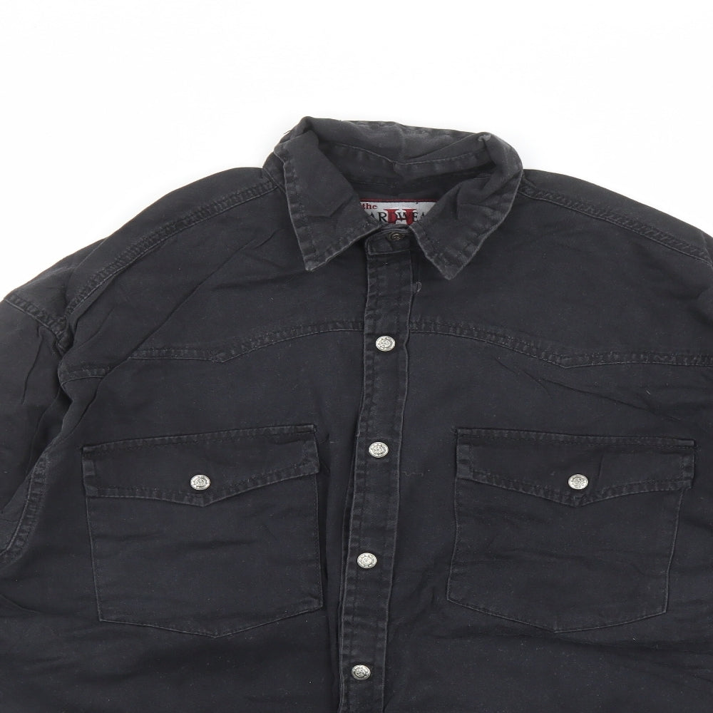 The Hardwear Collection Mens Black Cotton Button-Up Size M Collared Snap