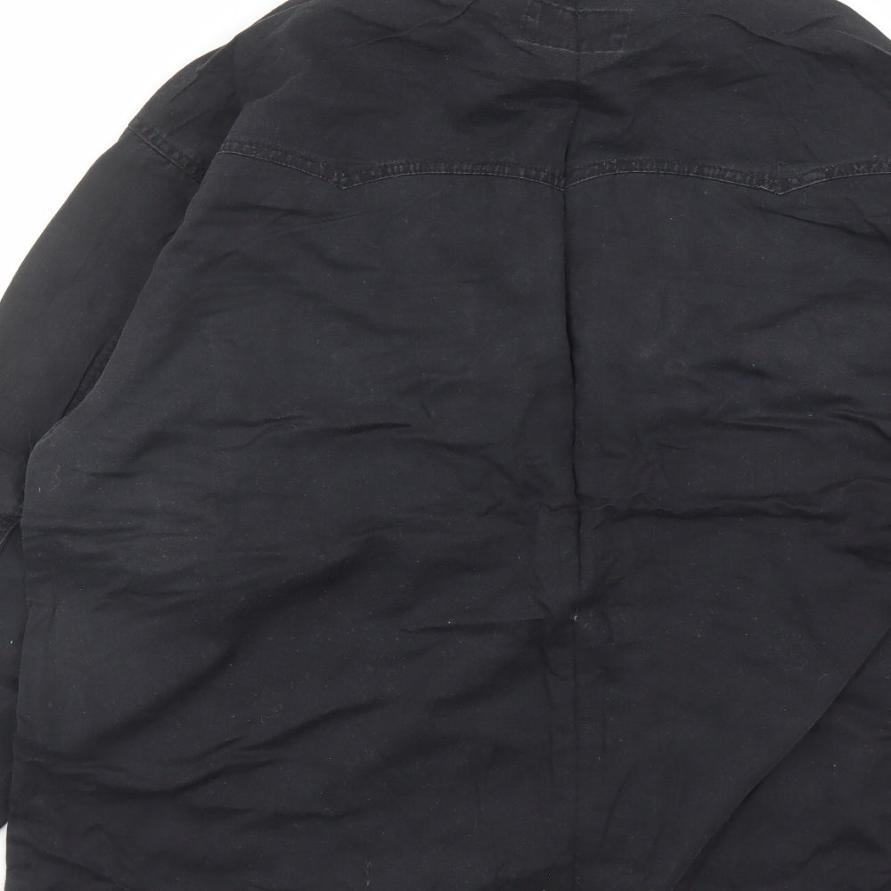 The Hardwear Collection Mens Black Cotton Button-Up Size M Collared Snap