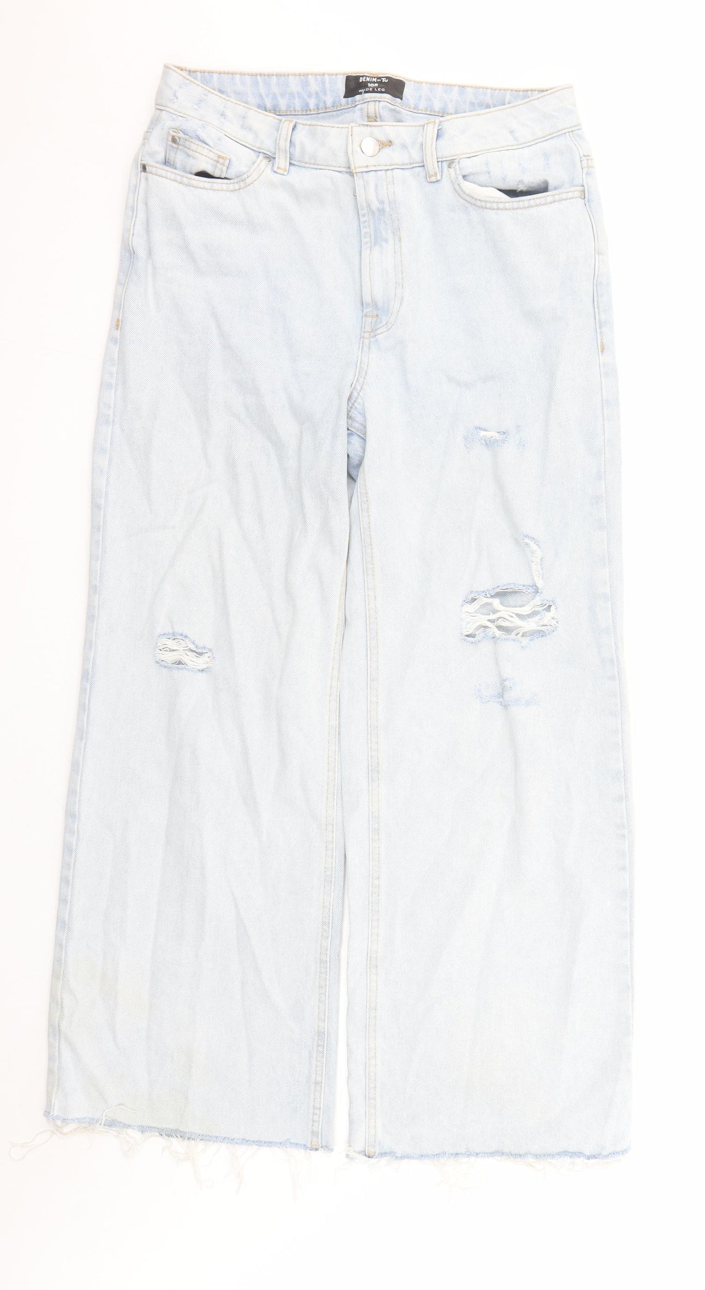 TU Womens Blue Cotton Wide-Leg Jeans Size 10 L29 in Regular Zip
