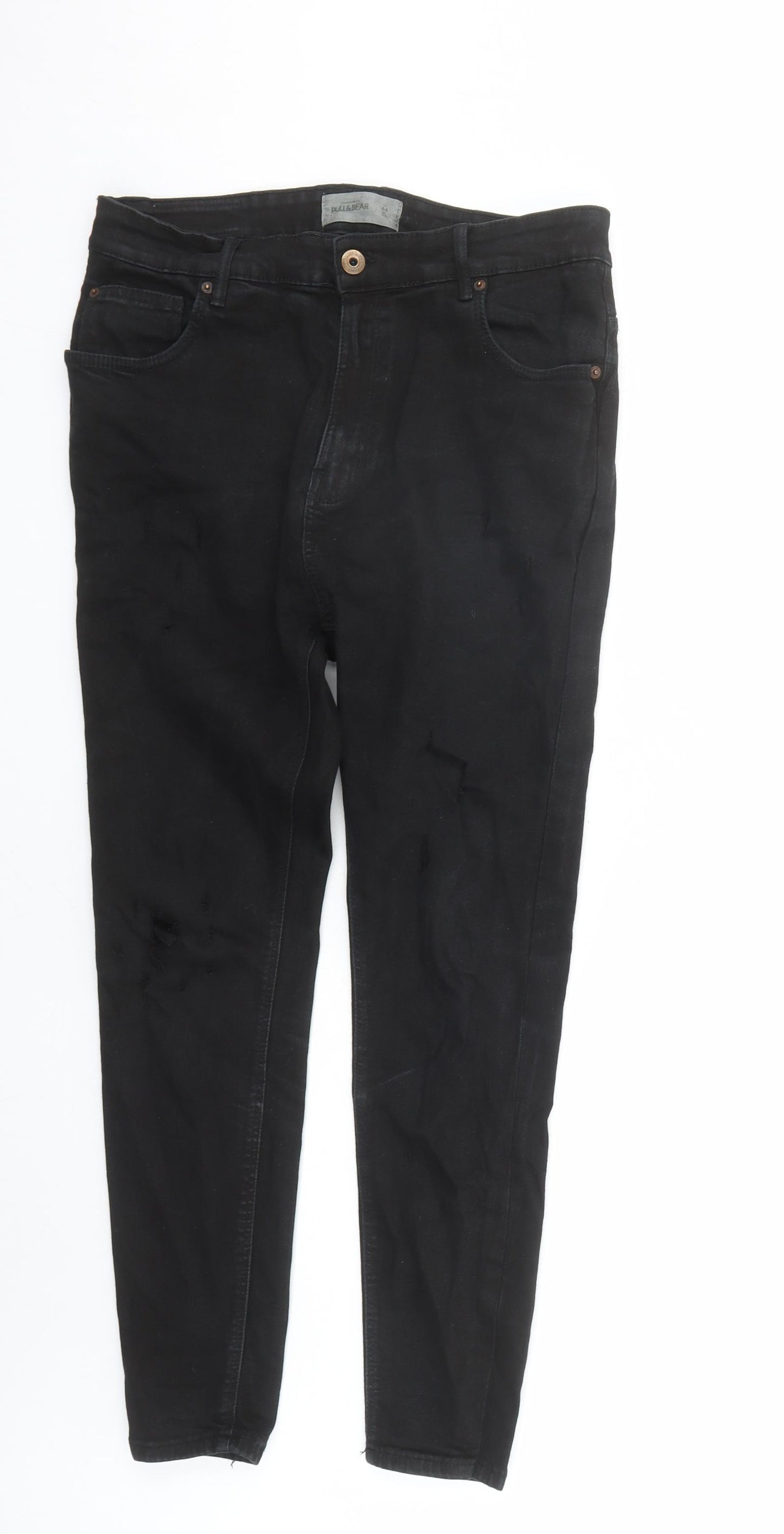 Pull&Bear Mens Black Cotton Skinny Jeans Size 32 in L29 in Regular Zip