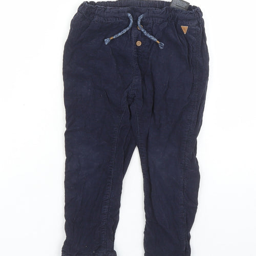 H&M Boys Blue Cotton Chino Trousers Size 2-3 Years Regular Drawstring - Elasticated Waist