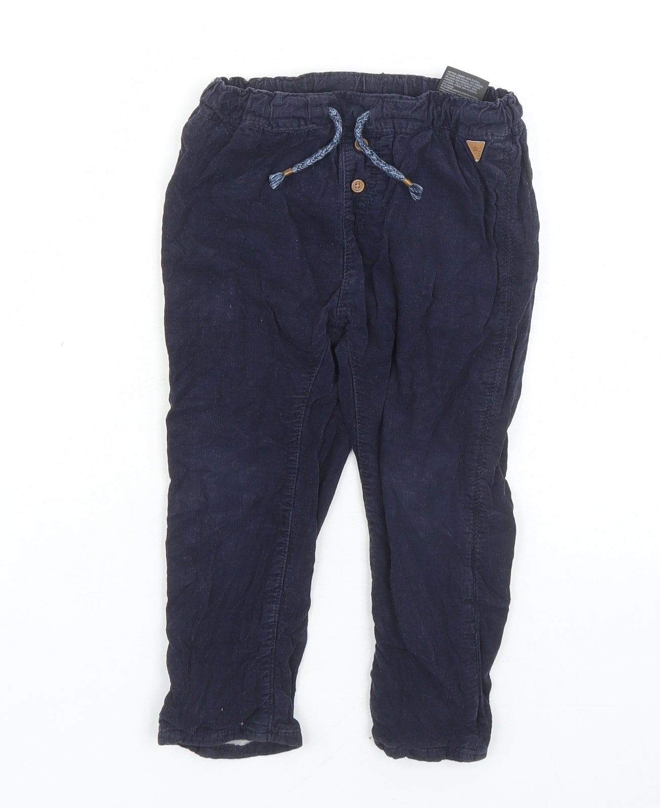 H&M Boys Blue Cotton Chino Trousers Size 2-3 Years Regular Drawstring - Elasticated Waist