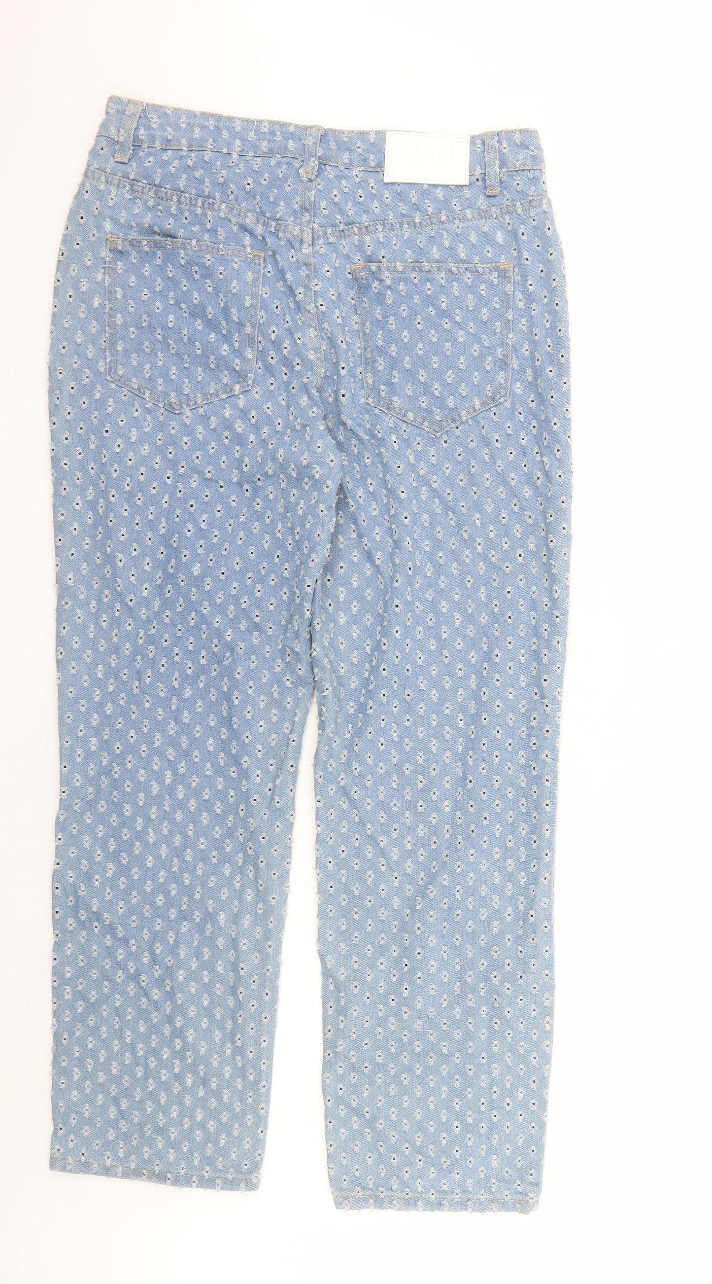 Boohoo Mens Blue Geometric Cotton Straight Jeans Size 32 in L29 in Regular Button