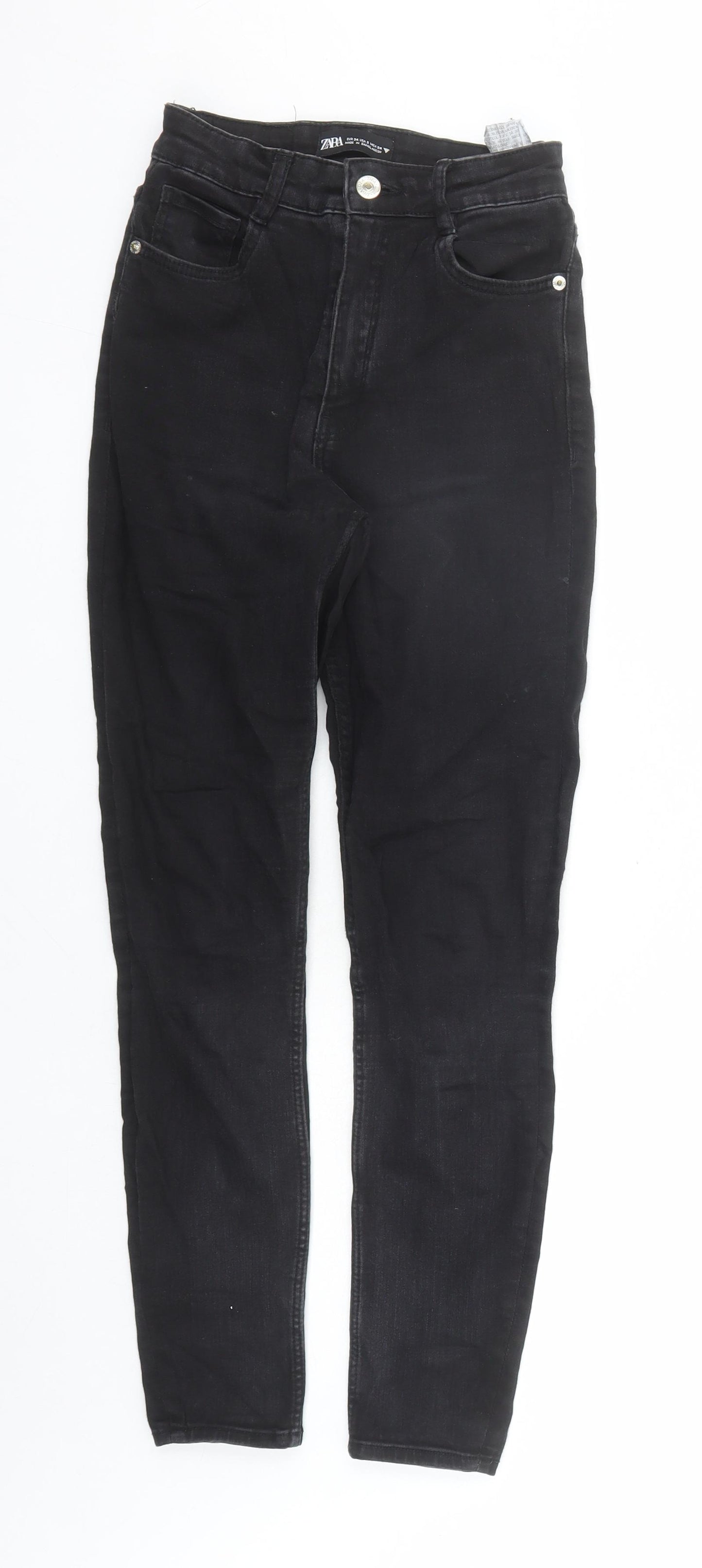 Zara Womens Black Cotton Skinny Jeans Size 24 in L27 in Regular Zip