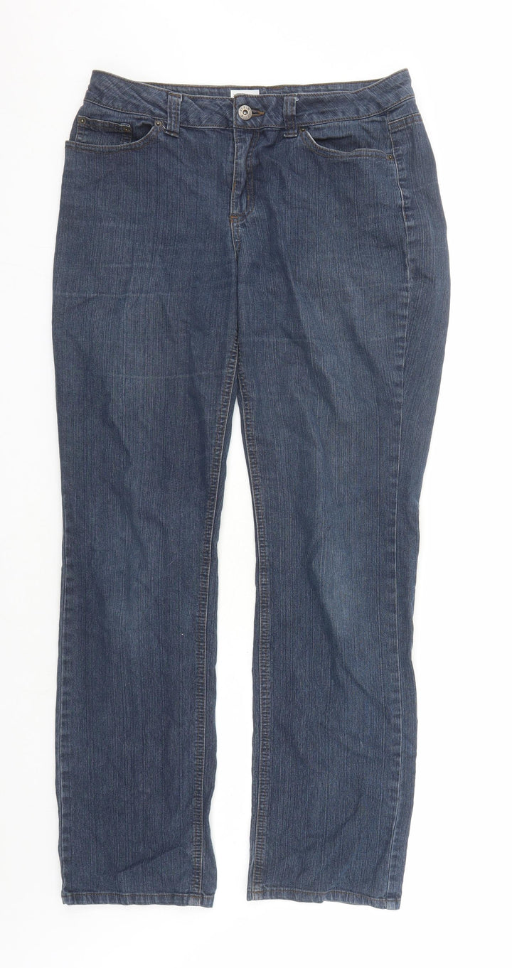 Now Womens Blue Cotton Straight Jeans Size 12 L31 in Regular Zip