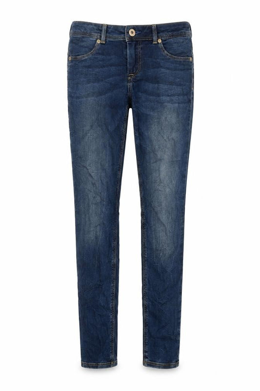 Front view of H&M women’s blue cotton skinny jeans, size UK 26, in, 31-inch leg regular zip