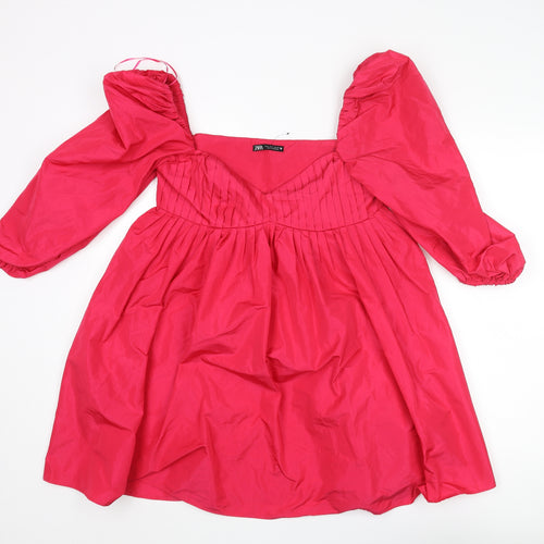 Zara Womens Pink Polyester A-Line Size S Sweetheart Zip - Pleated