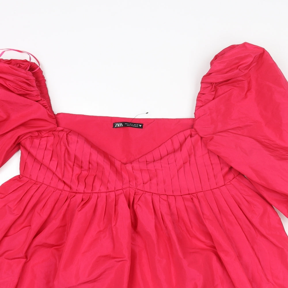 Zara Womens Pink Polyester A-Line Size S Sweetheart Zip - Pleated
