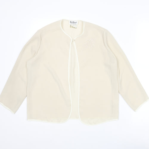 Bellino Womens Beige Polyester Basic Blouse Size 10 Round Neck - Embroidered Flower