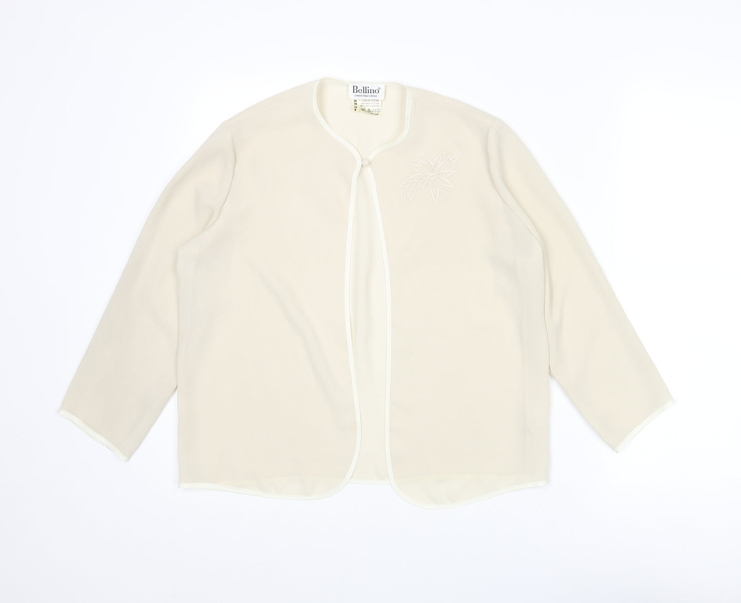 Bellino Womens Beige Polyester Basic Blouse Size 10 Round Neck - Embroidered Flower