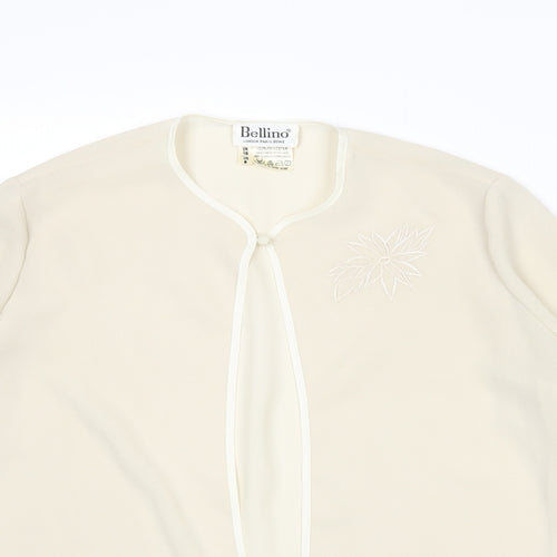 Bellino Womens Beige Polyester Basic Blouse Size 10 Round Neck - Embroidered Flower