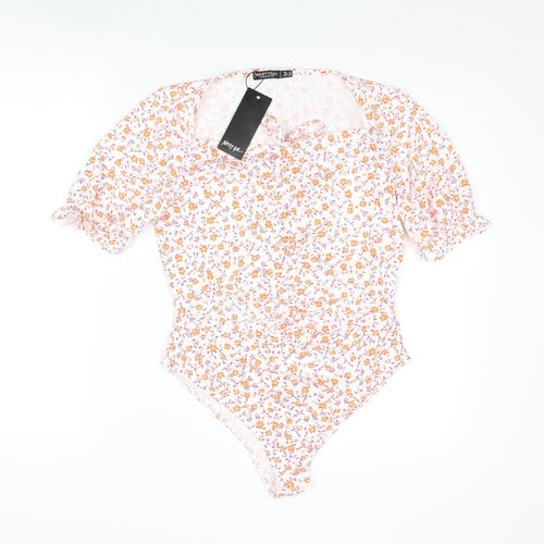Nasty Gal Womens Multicoloured Floral Polyester Bodysuit One-Piece Size 14 Snap - Rouched Bow