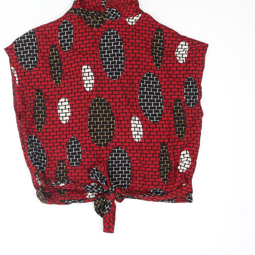 Esprit Womens Red Geometric Viscose Wrap Blouse Size S V-Neck