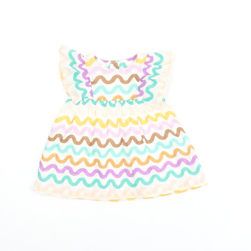 Marks and Spencer Girls Multicoloured Geometric Cotton A-Line Size 0-3 Months Round Neck Button