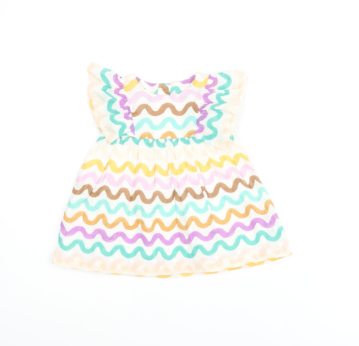 Marks and Spencer Girls Multicoloured Geometric Cotton A-Line Size 0-3 Months Round Neck Button