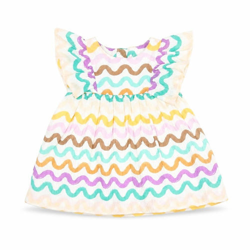 Marks and Spencer Girls Multicoloured Geometric Cotton A-Line Size 0-3 Months Round Neck Button