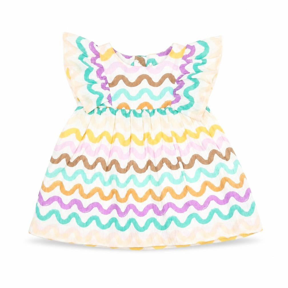 Marks and Spencer Girls Multicoloured Geometric Cotton A-Line Size 0-3 Months Round Neck Button
