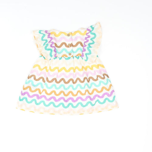 Marks and Spencer Girls Multicoloured Geometric Cotton A-Line Size 0-3 Months Round Neck Button