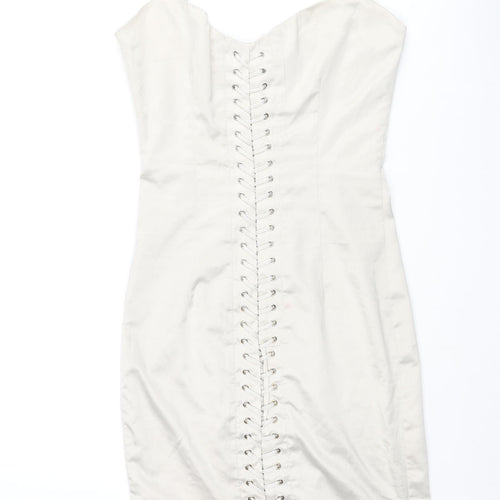 Beige Womens Beige Polyester Bodycon Size 8 Sweetheart Zip - Lace Up