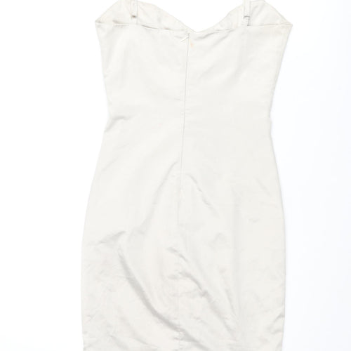 Beige Womens Beige Polyester Bodycon Size 8 Sweetheart Zip - Lace Up