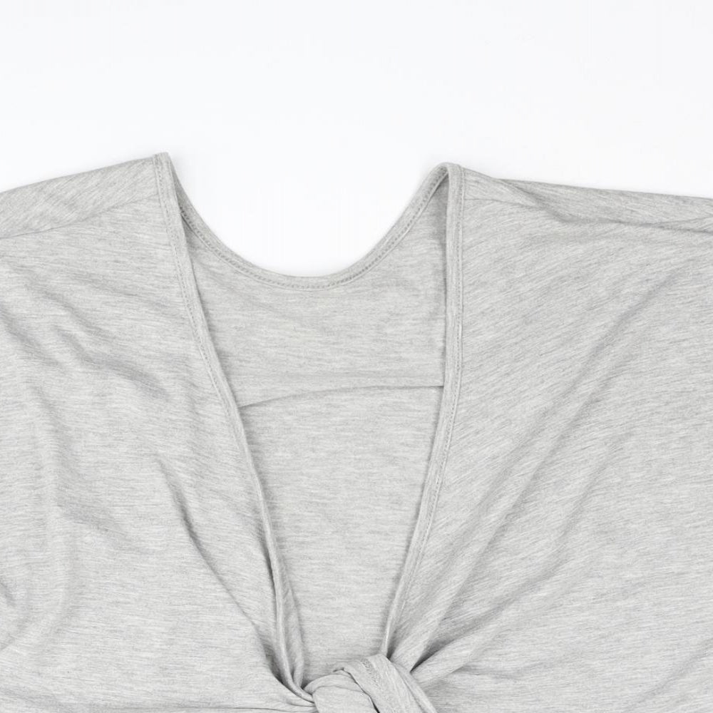 Oliver Bonas Womens Grey Polyester Cropped T-Shirt Size 12 V-Neck