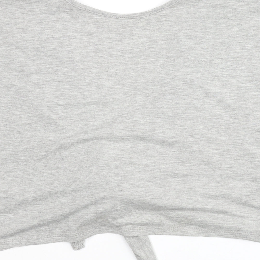 Oliver Bonas Womens Grey Polyester Cropped T-Shirt Size 12 V-Neck