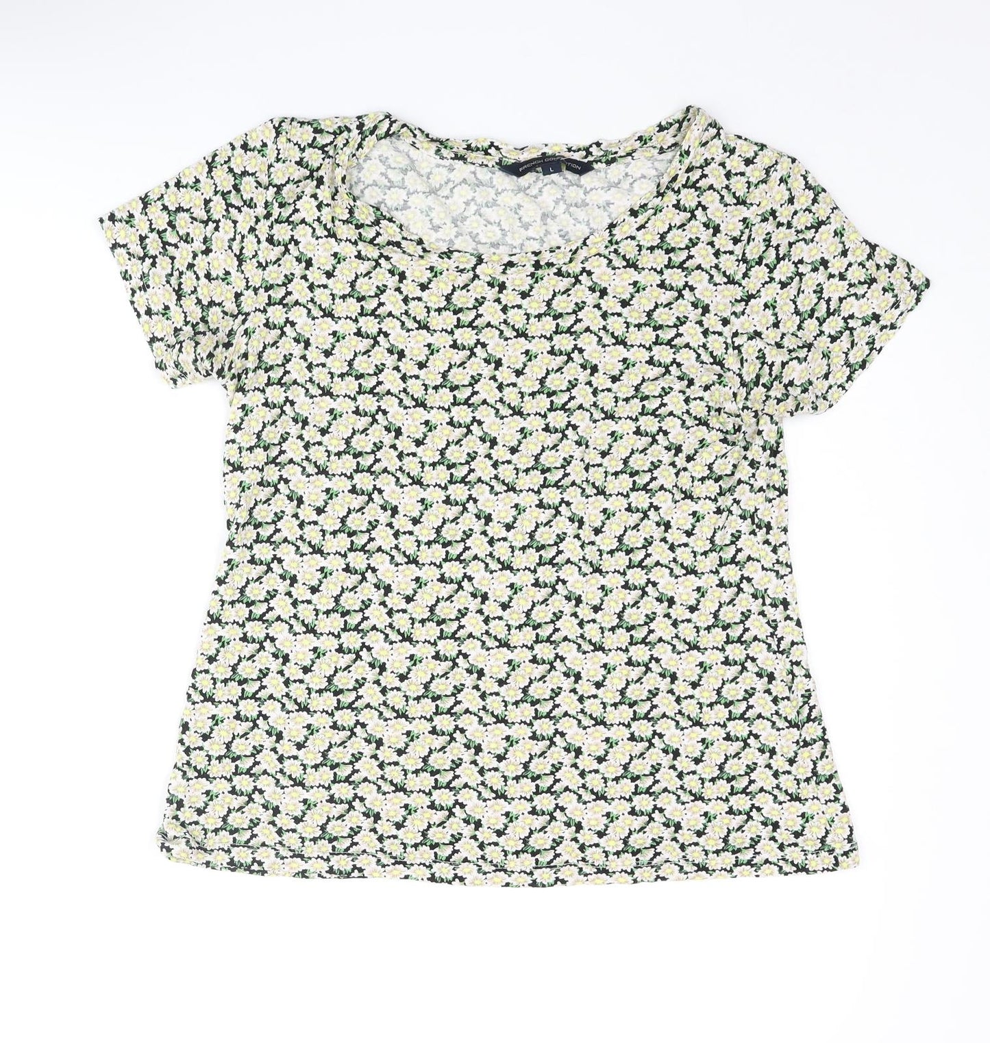 French Connection Womens Multicoloured Floral Viscose Basic T-Shirt Size L Round Neck