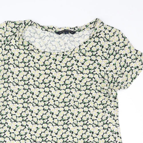 French Connection Womens Multicoloured Floral Viscose Basic T-Shirt Size L Round Neck