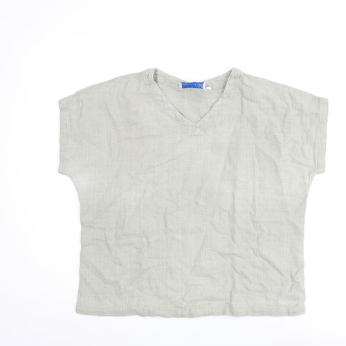 Snagam Imports Womens Green Cotton Basic Blouse Size M V-Neck