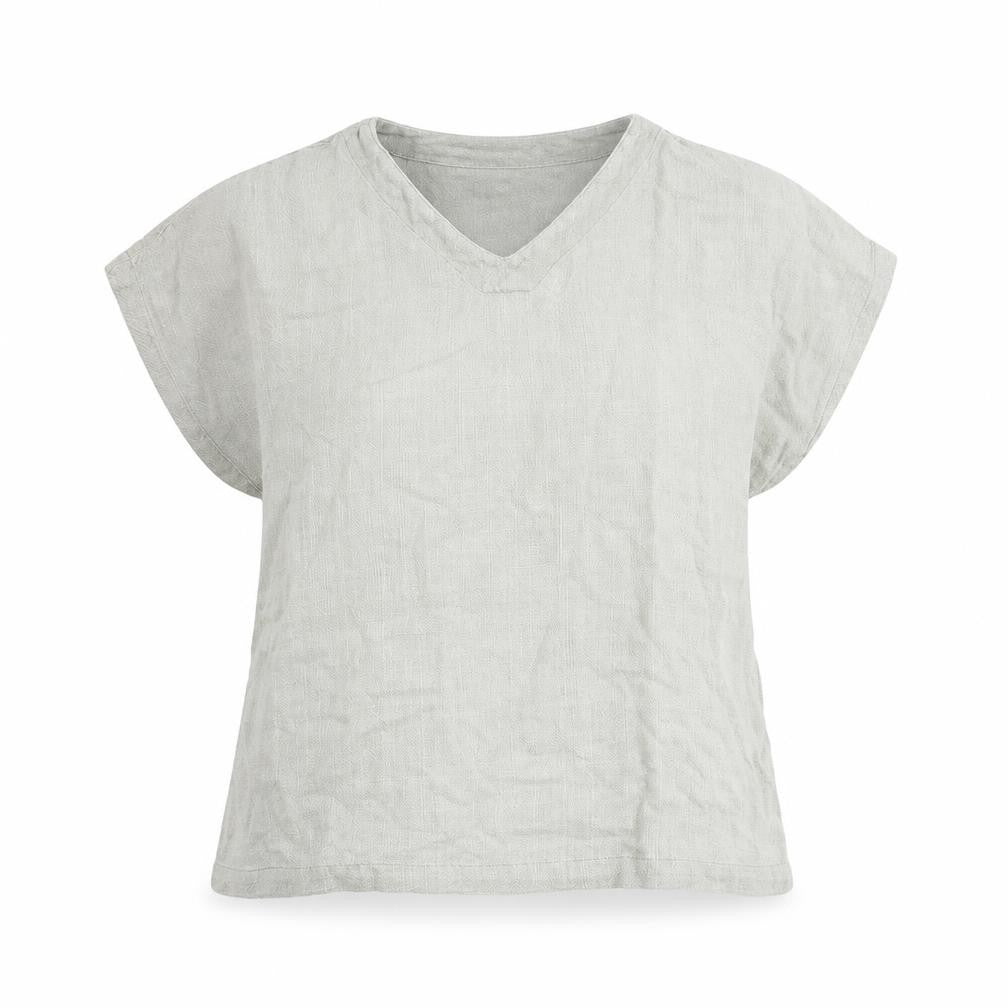 Front view of Snagam Imports women’s green cotton basic blouse, size M, v-neck