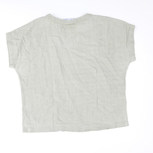Snagam Imports Womens Green Cotton Basic Blouse Size M V-Neck