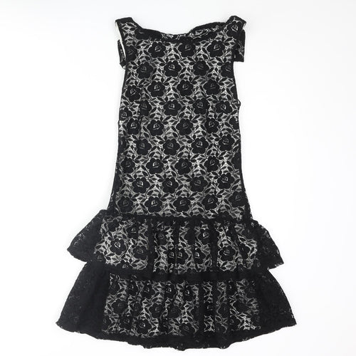 Miss Selfridge Womens Black Polyester Fit & Flare Size 6 Scoop Neck Pullover - Bow Frill
