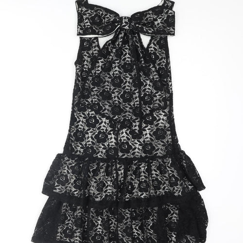 Miss Selfridge Womens Black Polyester Fit & Flare Size 6 Scoop Neck Pullover - Bow Frill