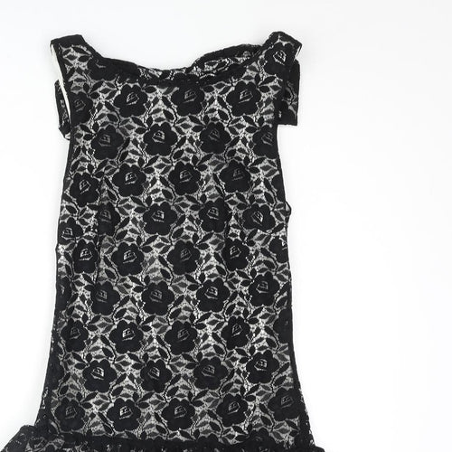 Miss Selfridge Womens Black Polyester Fit & Flare Size 6 Scoop Neck Pullover - Bow Frill