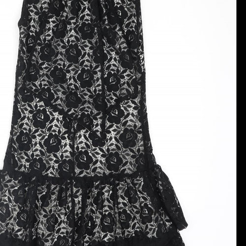 Miss Selfridge Womens Black Polyester Fit & Flare Size 6 Scoop Neck Pullover - Bow Frill