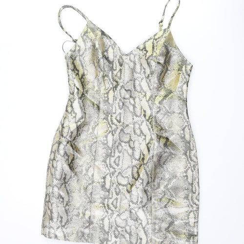 Topshop Womens Gold Animal Print Polyester Mini Size 10 Sweetheart Zip - Snake Print