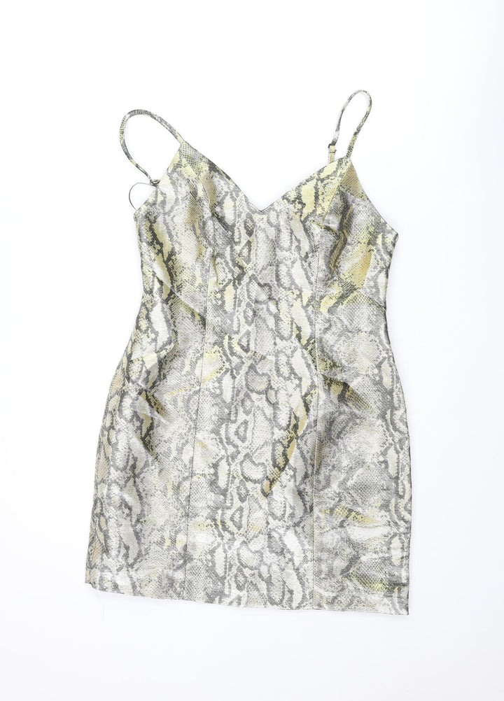 Topshop Womens Gold Animal Print Polyester Mini Size 10 Sweetheart Zip - Snake Print