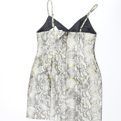 Topshop Womens Gold Animal Print Polyester Mini Size 10 Sweetheart Zip - Snake Print