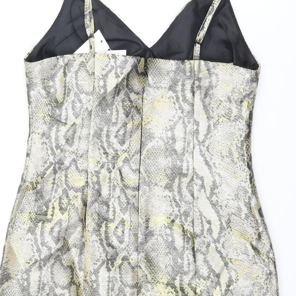 Topshop Womens Gold Animal Print Polyester Mini Size 10 Sweetheart Zip - Snake Print