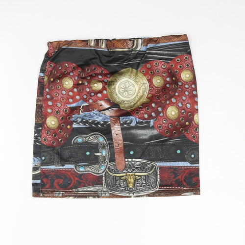 PRETTYLITTLETHING Womens Multicoloured Geometric Polyester Mini Skirt Size 10 - Belt Print